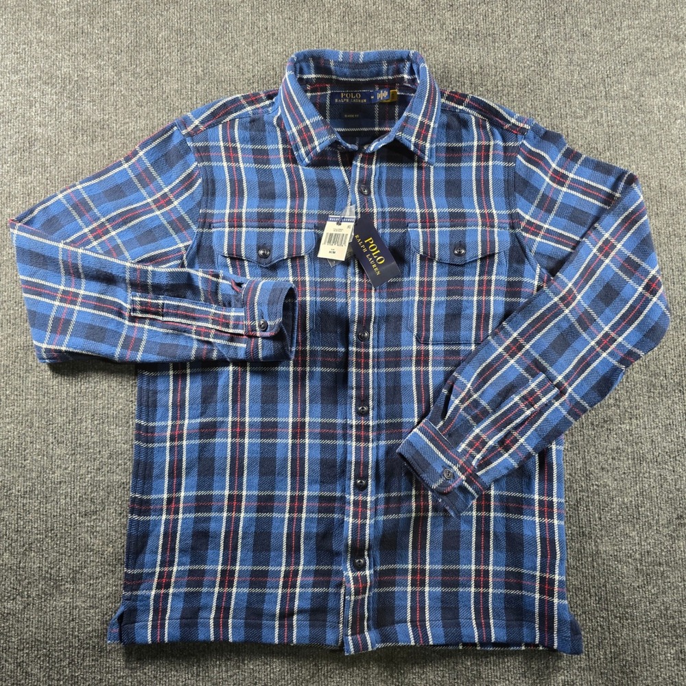 Polo Ralph Lauren Mens Classic Fit Blue Plaid Flannel Shirt NWT Size M